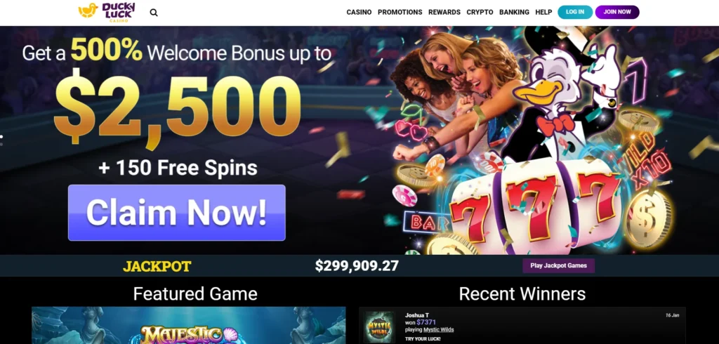 Ducky Luck Casino Website view
