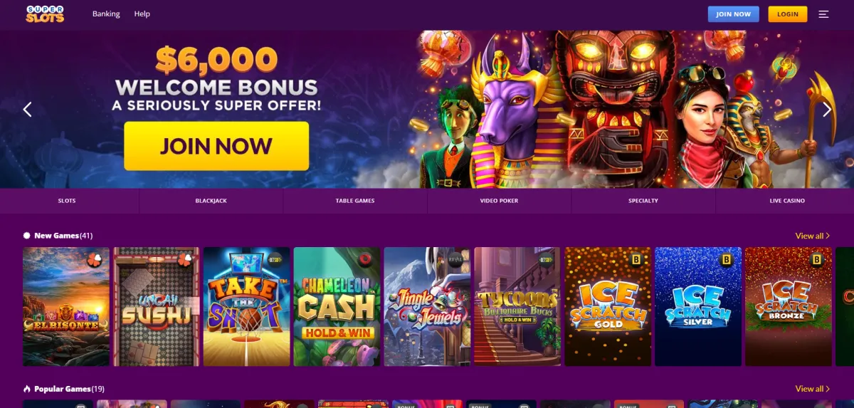 Super Slots Casino Website view