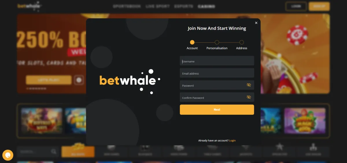BetWhale Create Account