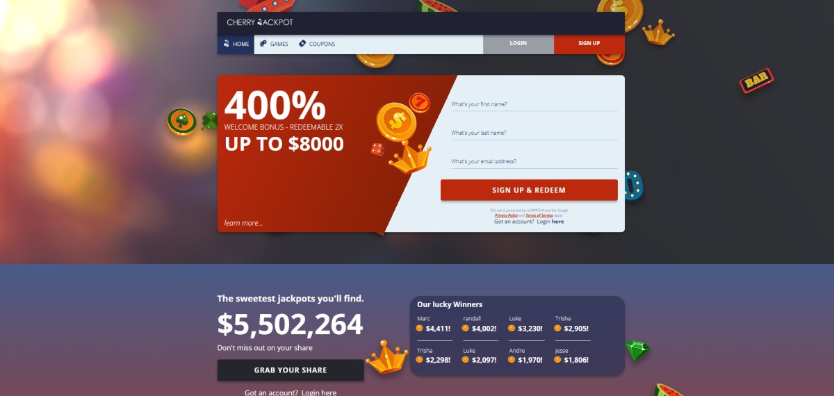 Cherry Jackpot Casino Homepage