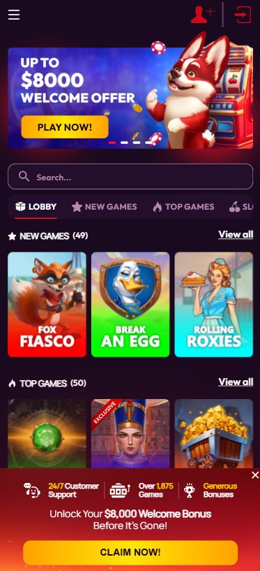 Red Dog casino Mobile Homepage
