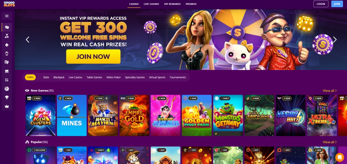 Super Slots Casino Homepage