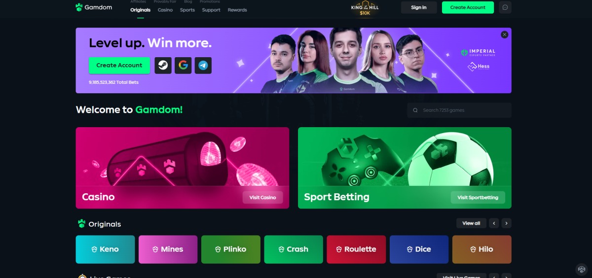 Gamdom Casino Homepage